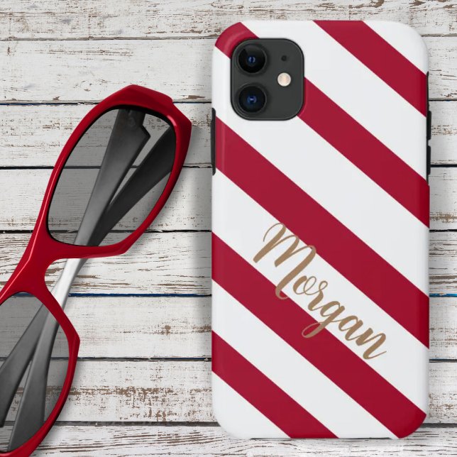 Capa Para iPhone 11 Vermelho e Branco Diagonal Strike Personalizado (Criador carregado)