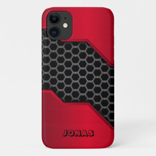 Capa Para iPhone 11 Vermelho Metálico E Cinzas