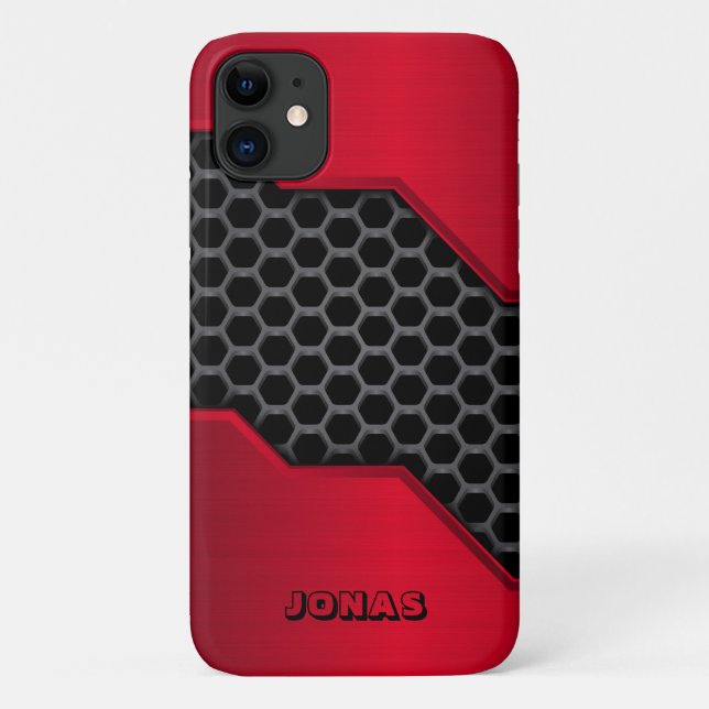 Capa Para iPhone 11 Vermelho Metálico E Cinzas (Verso)