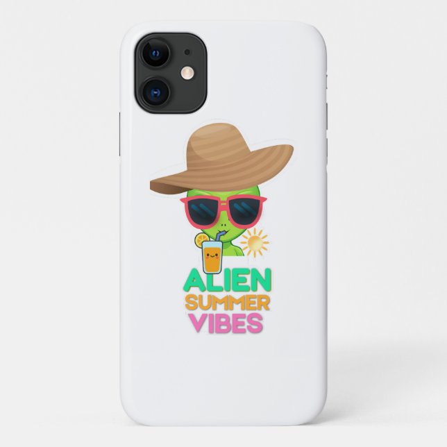 Capa Para iPhone 11 Vibrações de Verão de Praia com Alien Retro (Verso)