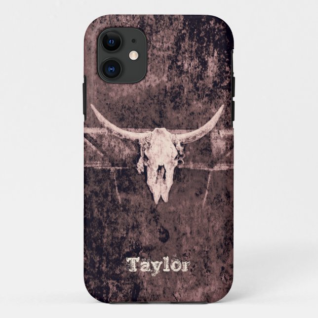 Capa Para iPhone 11 Vidro Castanho Ocidental Textura Touro Russo (Verso)