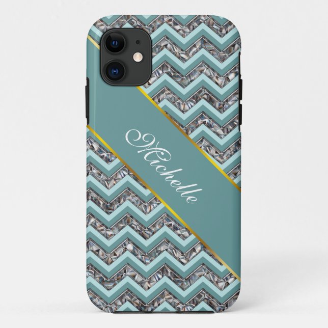 Capa Para iPhone 11 Vidro Escuro e Zigzag Teal (Verso)