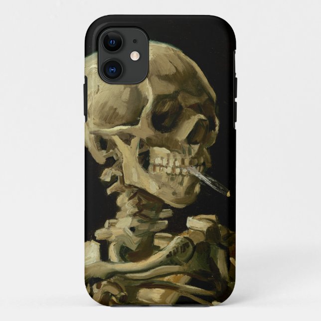 Capa Para iPhone 11 Vincent Van Gogh Skeleton com um cigarro em chamas (Verso)