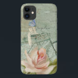 Capa Para iPhone 11 Vintage Beach Bicicleta Rústica Madeira Esmagada R<br><div class="desc">Diversão,  estilo vintage criado com nova arte pela artista internacionalmente reconhecida Audrey Jeanne Roberts.  Um fundo de madeira de cinza angustiado com uma bicicleta de praia da época vitoriana,  com um rosa e uma borboleta azul,  de cor rosa,  cor-de-rosa. Direitos autorais.</div>