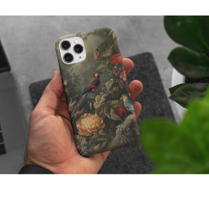 Capa Para iPhone 11 Vintage botânica bird flores no paraíso