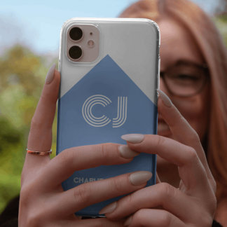 Capa Para iPhone 11 Vintage branco e azul aqua monogramado