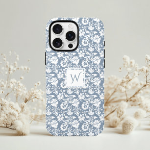 Capa Para iPhone 11 Vintage Dusty Monograma Floral Branco e Azul