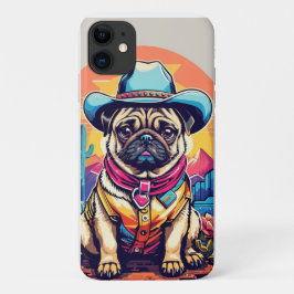 Capa Para iPhone 11 Vintage English Buldogue Cowboy Engraçado Western