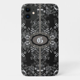 Capa Para iPhone 11 Vintage Flower Garden Black & White Monogramed