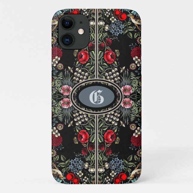Capa Para iPhone 11 Vintage Flower Garden Monograma (Verso)