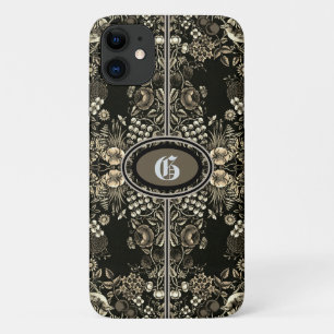 Capa Para iPhone 11 Vintage Flower Garden Sepia Monogramas