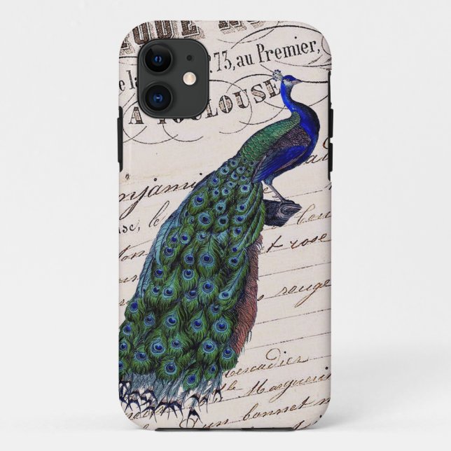 Capa Para iPhone 11 Vintage French Chic Blue Peacock (Verso)