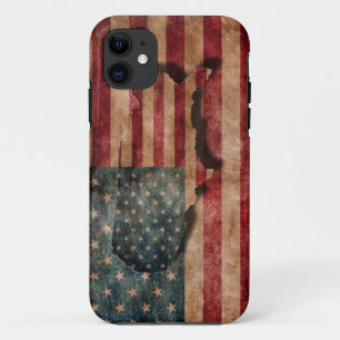 Capa Para iPhone 11 Vintage Grunge USA Stars & Stripes Sinalizador e M