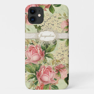 Capa Para iPhone 11 Vintage Inglês Rosa Rosa Lace n White Hydrangea
