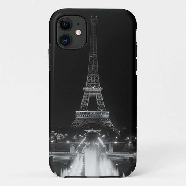 Capa Para iPhone 11 Vintage Paris Fontain Tower Eiffel noite (Verso)