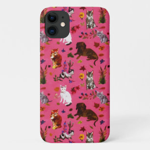 Capa Para iPhone 11 Vintage Pet Cat Dogs Floral Garden Party