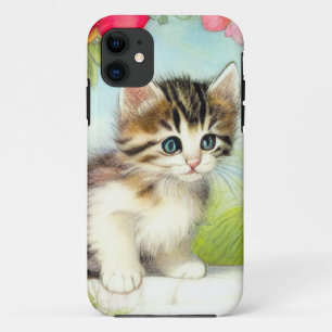 Capa Para iPhone 11 Vintage White e Brown Kitten com Flores