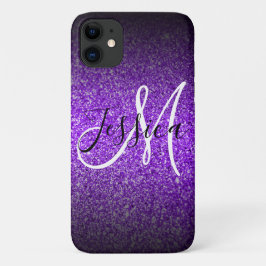 Capa Para iPhone 11 Violet Black Glitter Ombre Personalizado