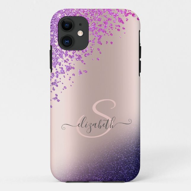 Capa Para iPhone 11 Violet Glitter Ombre Diamantes (Verso)