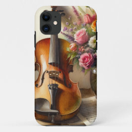 Capa Para iPhone 11 Violino, Música Folha e Vaso de Flores