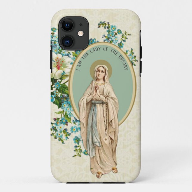 Capa Para iPhone 11 Virgem Maria Fatima Santa Rosário Religioso (Verso)