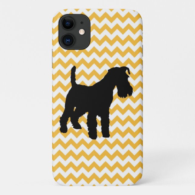 Capa Para iPhone 11 Você escolhe Orange ou Blue Chevron com Schnauzer (Verso)