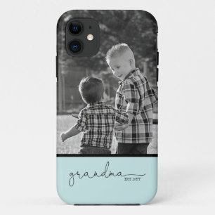 Capa Para iPhone 11  Vovó Script com Foto   Teal 