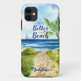 Capa Para iPhone 11 Watercolor Beach Scene Life é Melhor na Praia