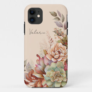 Capa Para iPhone 11 Watercolor Boho Cactus Monograma
