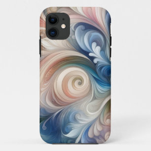 Capa Para iPhone 11 Watercolor Fantasy Floral Pastel Blue & Cream