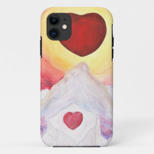 Capa Para iPhone 11 Watercolor Heart Love flutuando acima das montanha
