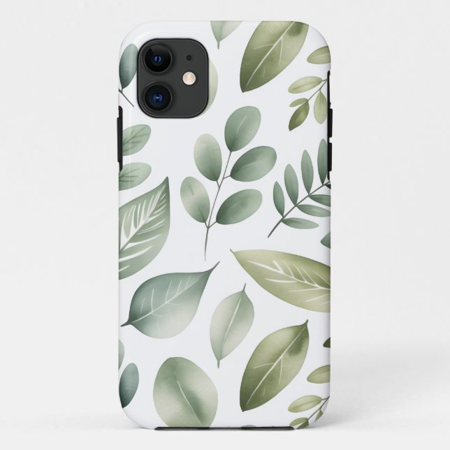 Capa Para iPhone 11 Watercolor Leaf Pattern (Verso)