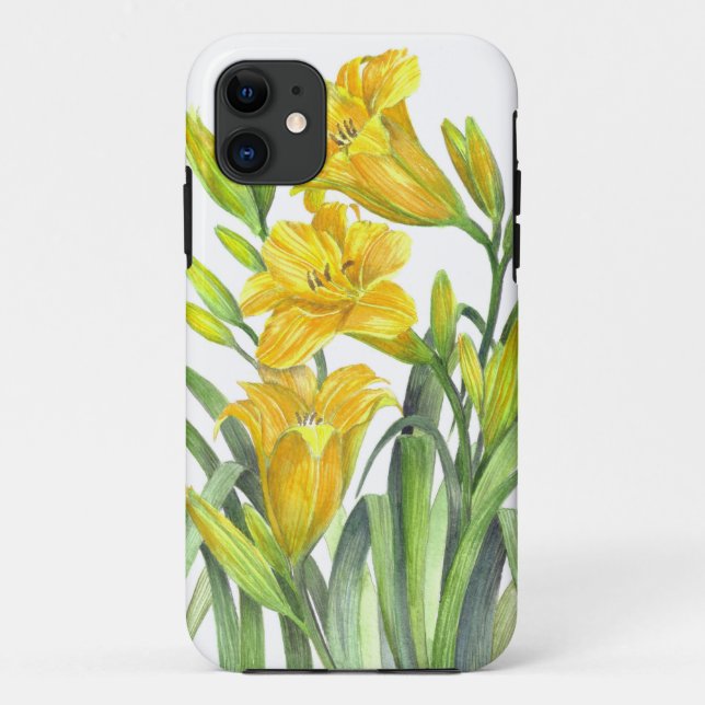 Capa Para iPhone 11 Watercolor Yellow Day Lily Floral Art (Verso)