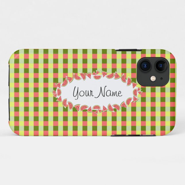 Capa Para iPhone 11 Watermelon Check Classic oval 'Name' horizontal (Verso (horizontal))