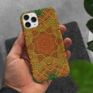 Capa Para iPhone 11 Weave Mandala Amarelo Laranja e Verde