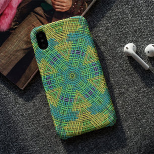 Capa Para iPhone 11 Weave Mandala Amarelo Verde e Azul