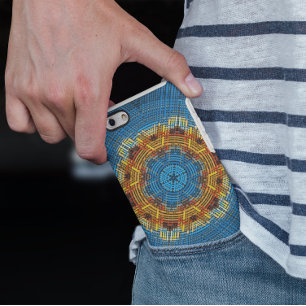 Capa Para iPhone 11 Weave Mandala Blue Yellow e Red