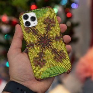 Capa Para iPhone 11 Weave Mandala Red Yellow e Green