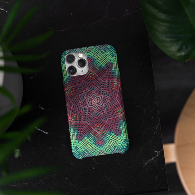 Capa Para iPhone 11 Weave Mandala Verde Azul e Vermelho (Criador carregado)