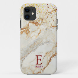 Capa Para iPhone 11 White marble chic gold glitter monogram