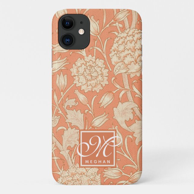 Capa Para iPhone 11 William Morris - Art Nouveau Wild Tulips Monograma (Verso)