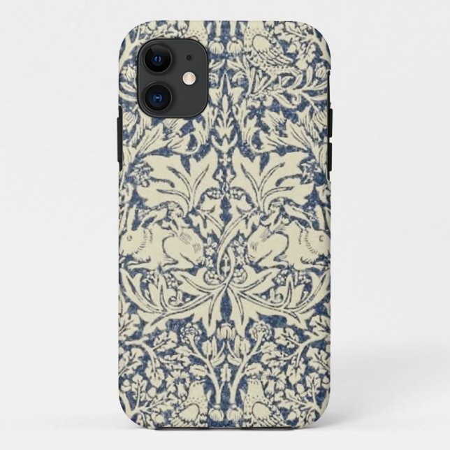 Capa Para iPhone 11 William Morris, cinza Azul, padrão, art nouveau, v (Verso)