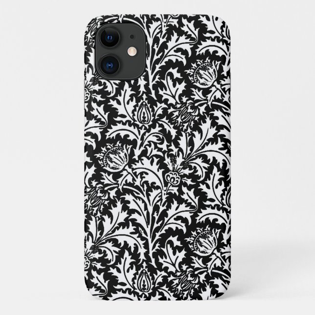 Capa Para iPhone 11 William Morris Thistle Damask, Preto e Branco (Verso)