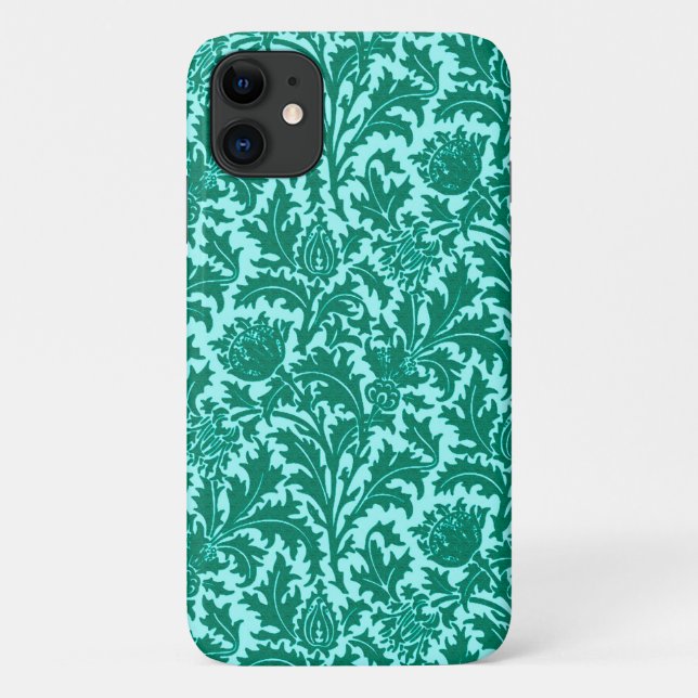 Capa Para iPhone 11 William Morris Thistle Damask, Turquoise e Aqua (Verso)