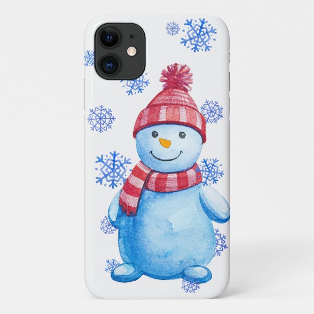 Capa Para iPhone 11 Winter Snowman e Snowflakes (Verso)