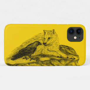 Capa Para iPhone 11 Wolf e Raven design preto e amarelo