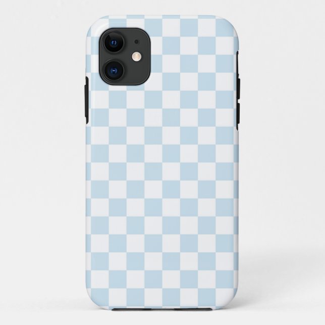 Capa Para iPhone 11 Xadrez Azul Pastel e Branco (Verso)