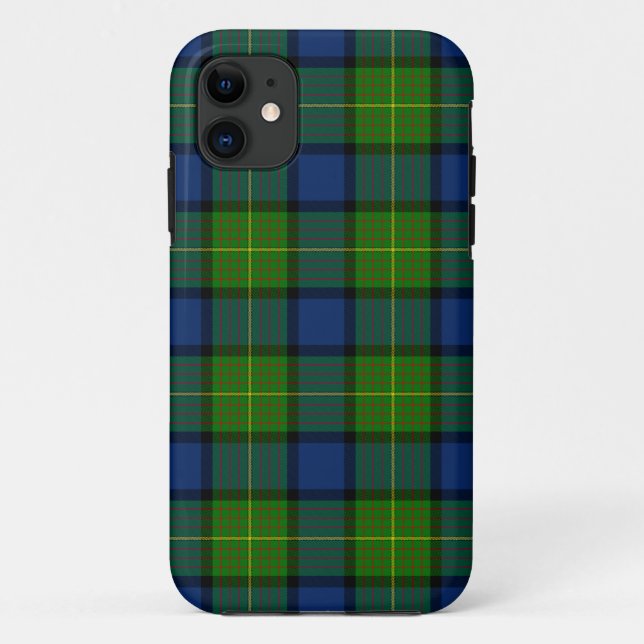 Capa Para iPhone 11 Xadrez azul verde Muir Moore tartan (Verso)