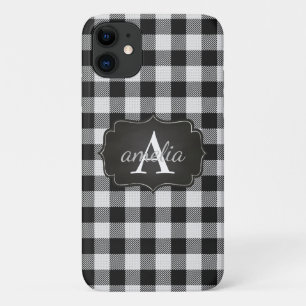 Capa Para iPhone 11 XADREZ Búfalo Branca e Negra EDITÁVEL Monograma