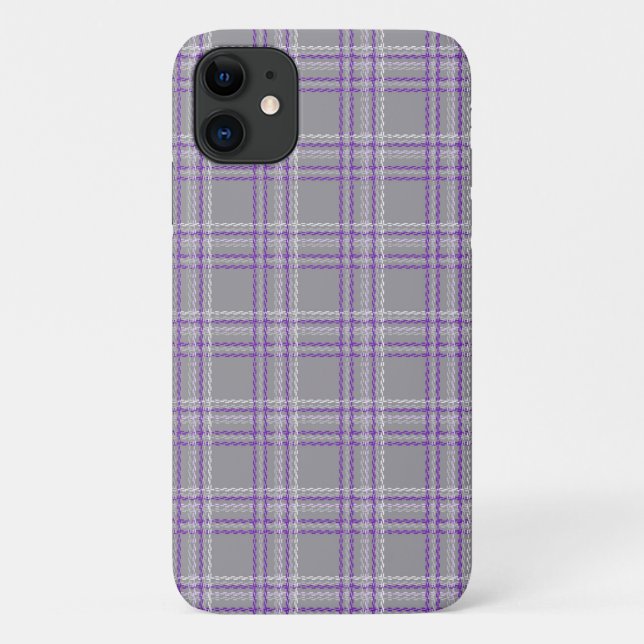 Capa Para iPhone 11 Xadrez clássica de tartan. Cinzas, lilás (Verso)
